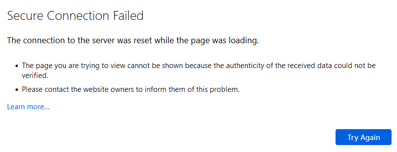 Secure Connection Failed error on Firefox