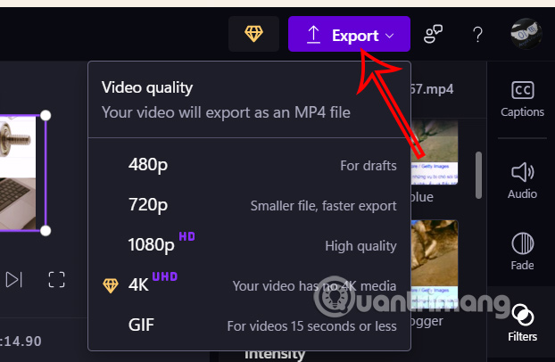 Lưu video trên Clipchamp