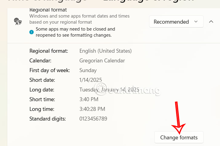 Đổi định dạng ngày giờ Windows 11
