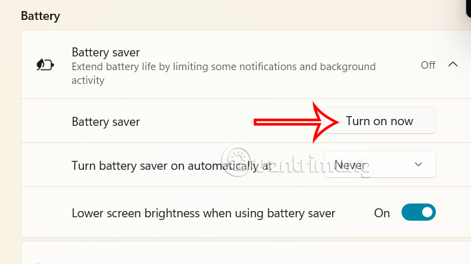 Turn on Windows 11 battery saver manually