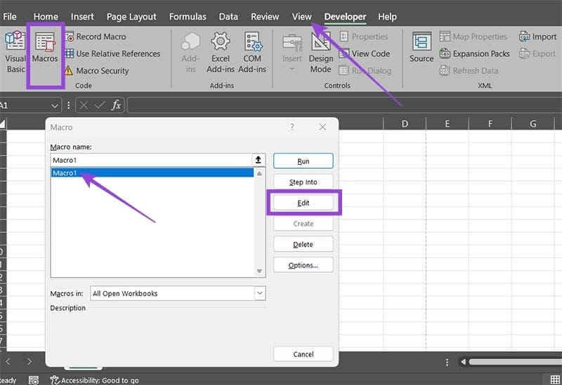 Chỉnh sửa macro trong Excel 