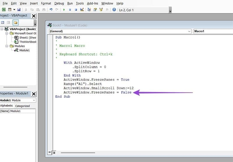 Delete frozen macros in Excel 