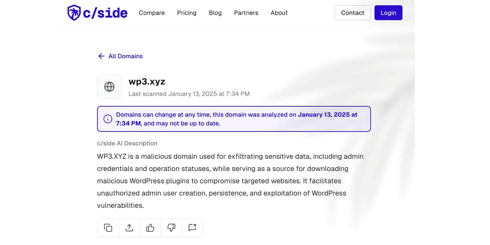 Description of the named malicious domain "wp3-xyz"c/side