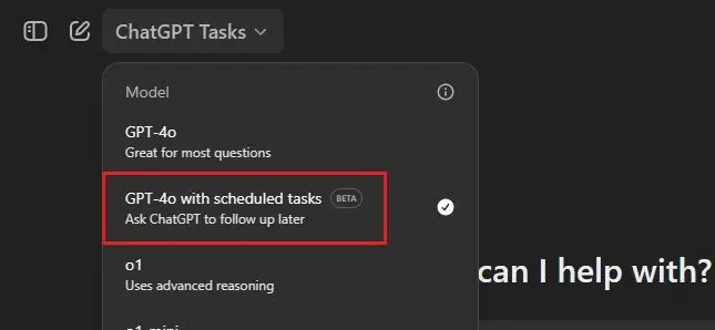 Select GPT-4o with scheduled tasks ChatGPT