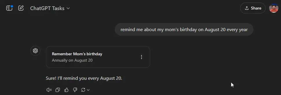 Set reminders in ChatGPT