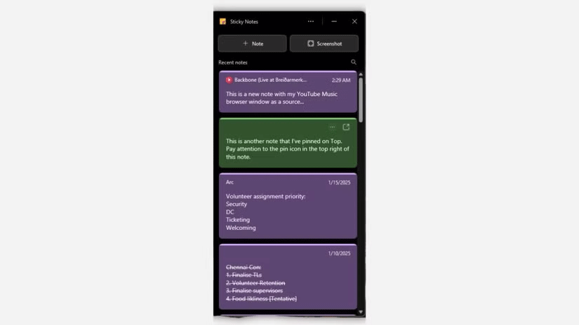 New Sticky Notes application on Windows 11