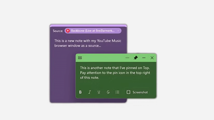 Sticky Notes on Windows 11 are pinned on top of another note