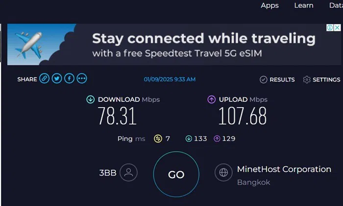 Sử dụng Speedtest để xác định tốc độ kết nối mạng.