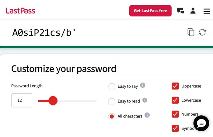 LastPass, một trang web tạo mật khẩu mạnh dựa trên thông tin đầu vào của người dùng.