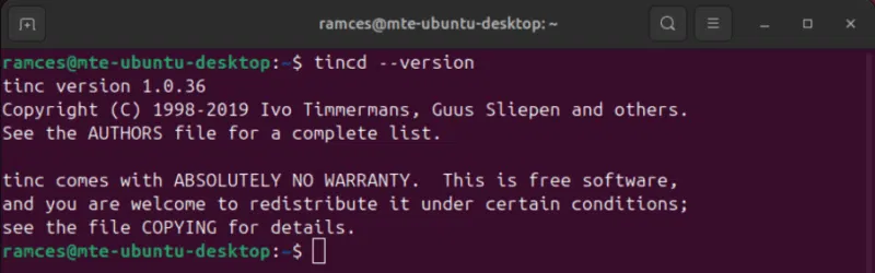 Phiên bản Tinc hiện tại đang chạy trên Ubuntu.