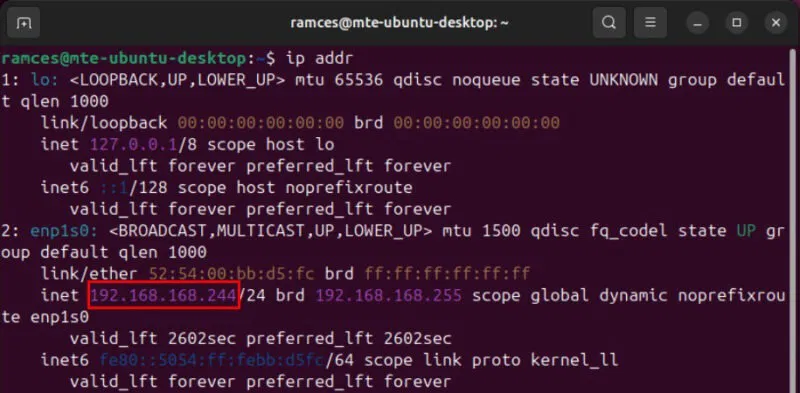 Địa chỉ IP riêng của máy Ubuntu.