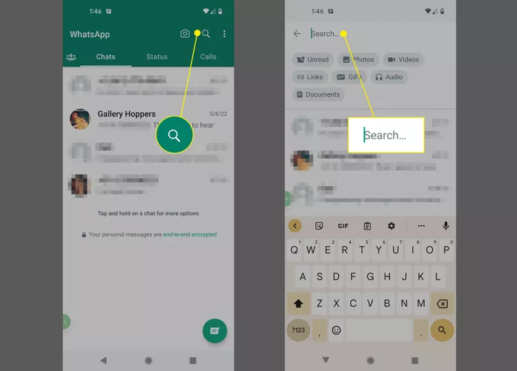 Search field in WhatsApp