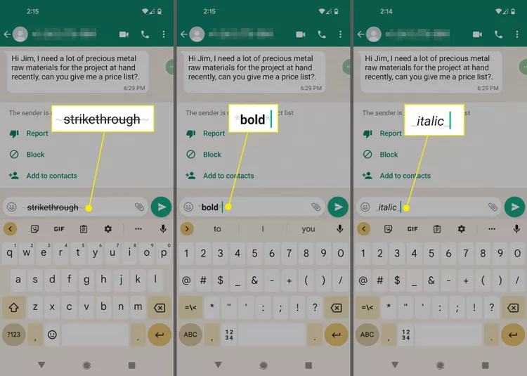 Bold, italic and strikethrough in WhatsApp