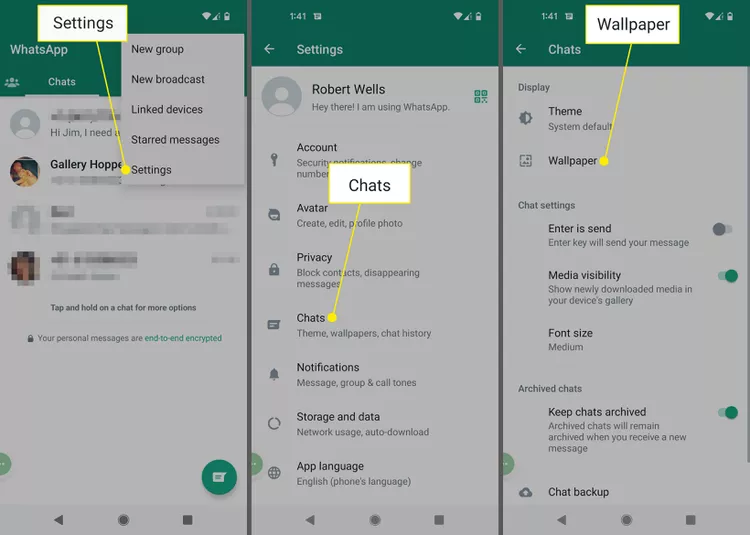 Settings, chats and wallpapers in WhatsApp