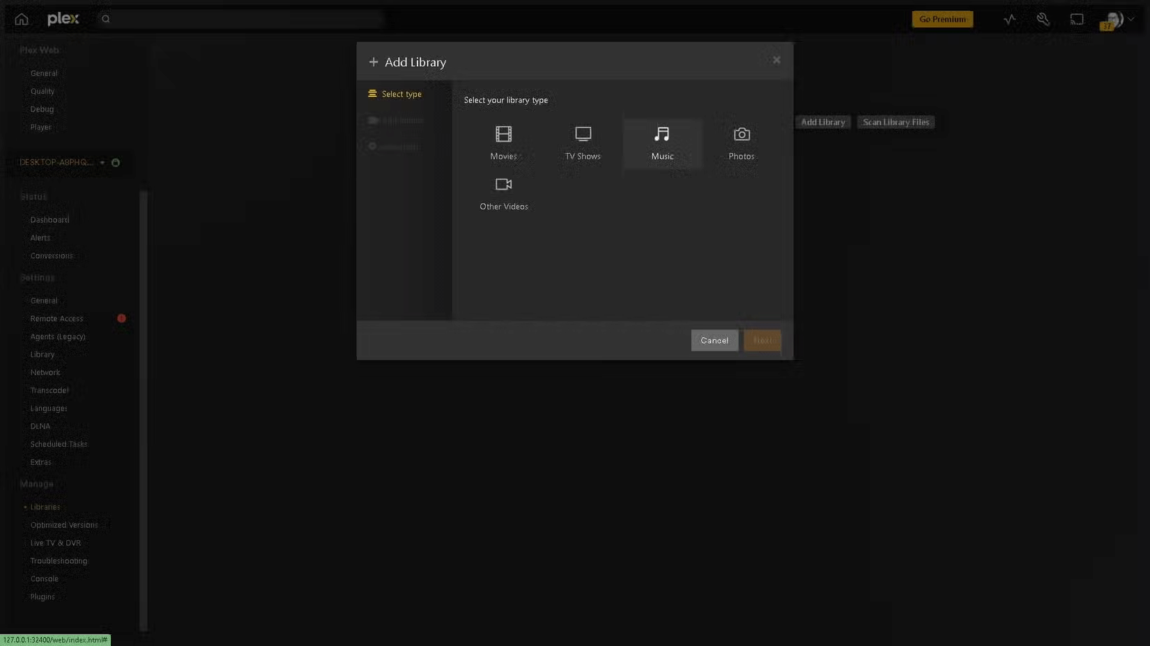 Add music library to Plex Media Server to stream