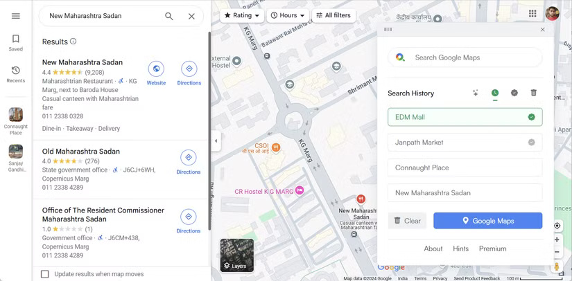 Search History feature in Maps Express