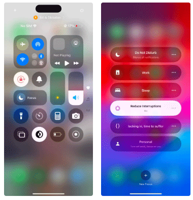 Different Focus Modes on iPhone include Reduce Interruptions