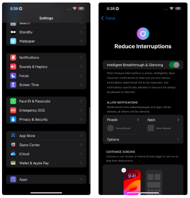 Reduce Interruptions in Focus Mode on iPhone