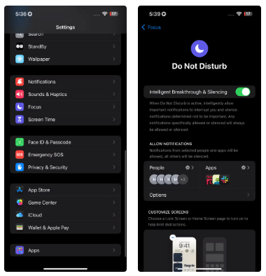 Focus Mode Do Not Disturb on iPhone