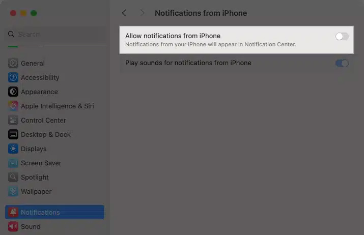 Turn off iPhone notifications on Mac