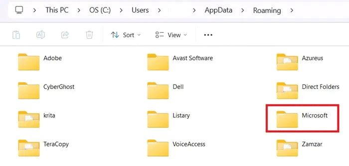 Vào bên trong thư mục con 'Microsoft' trong 'AppData'.
