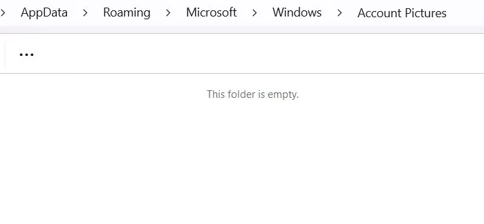 'Account Pictures Folder' trống trong thư mục 'AppData' của Windows 11.