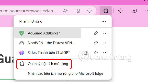 Quản lý tiện ích trên Edge 