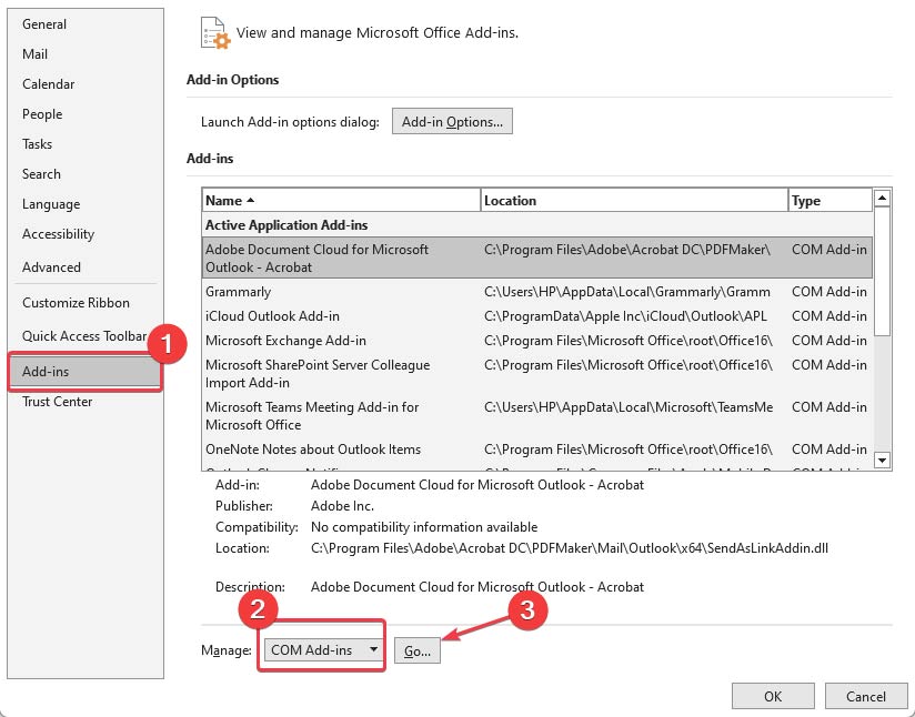 Cài add-in trong Outlook cũ 