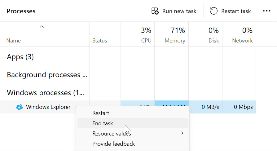 End task Windows Explorer Windows 11