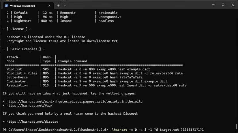 Perform a Brute Force attack using Hashcat