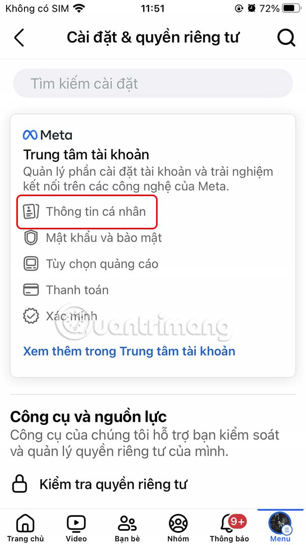 Personal information on Facebook