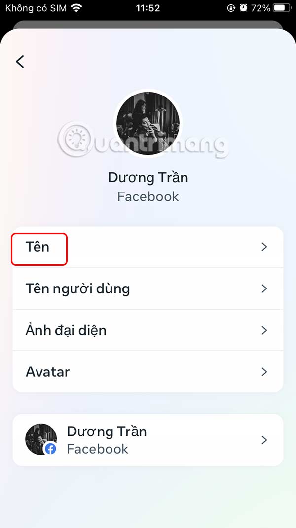 Chỉnh trên Facebook