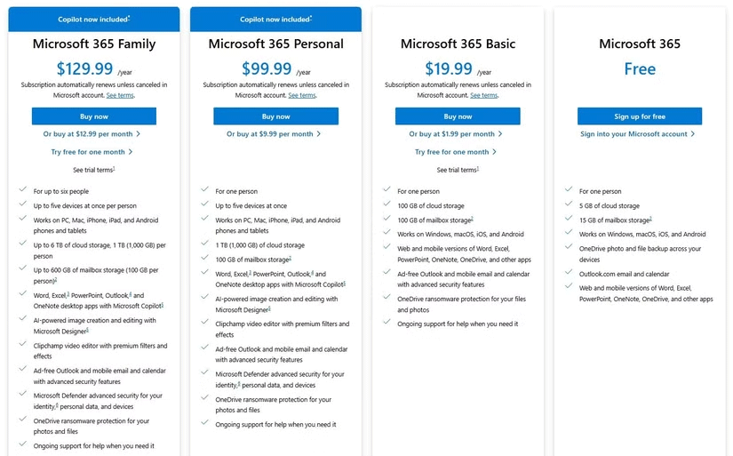 Microsoft 365 subscription plans