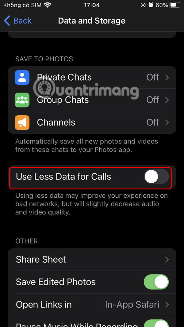 Video call data saving mode