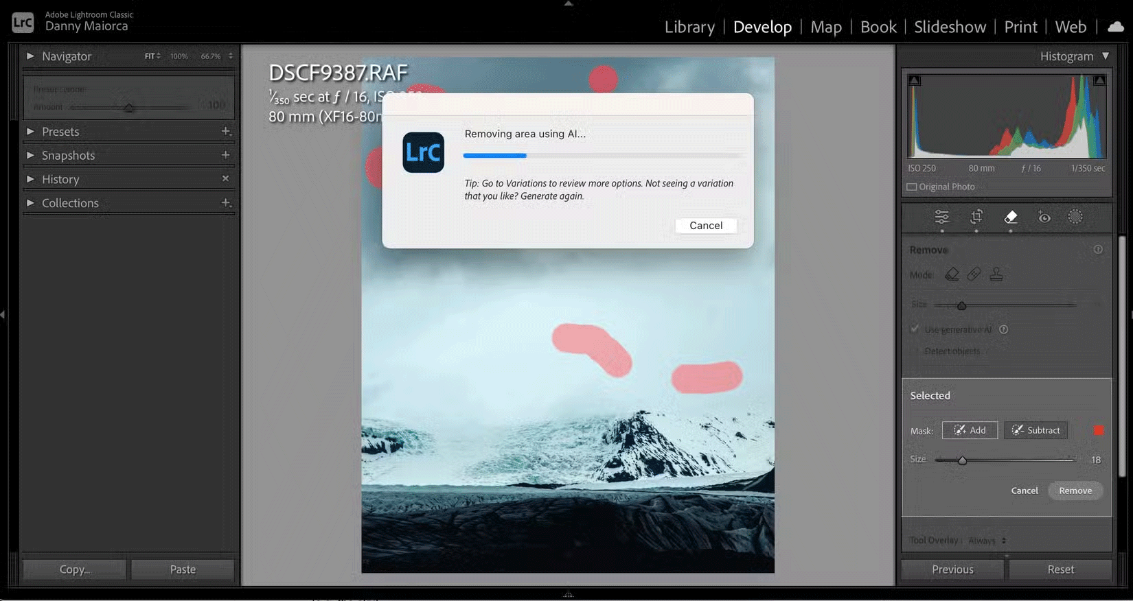 Công cụ xóa điểm Generative AI trong Adobe Lightroom