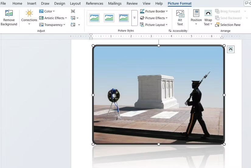 Picture Format Tab in Microsoft Word displays image editing options