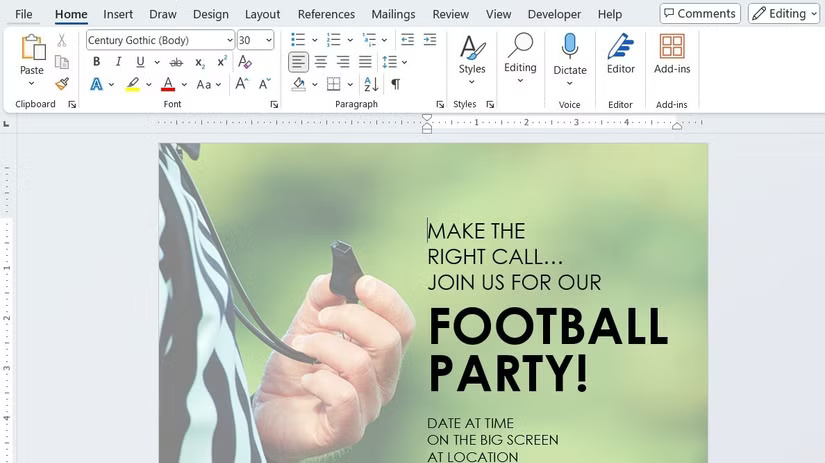 Football leaflets in Microsoft Word