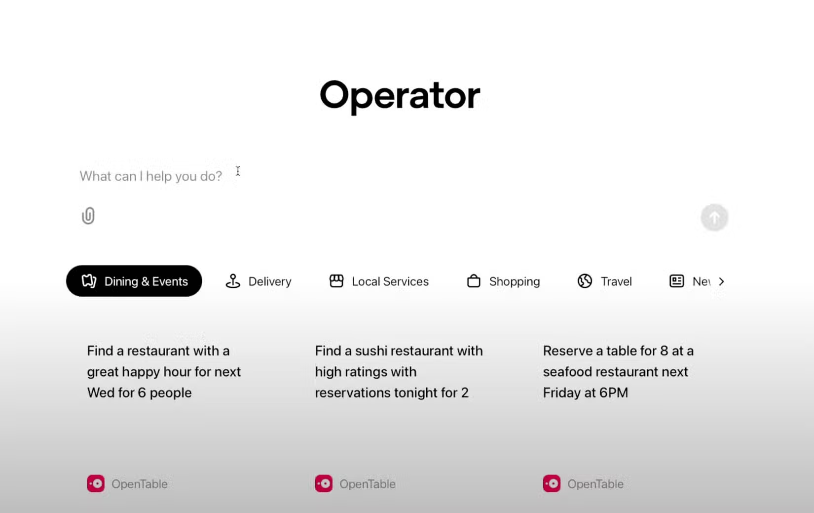 Màn hình chính của Operator ChatGPT