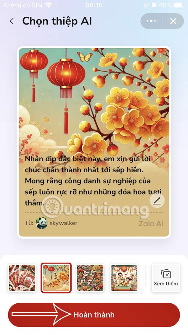 Tạo thiệp mừng năm mới Zalo