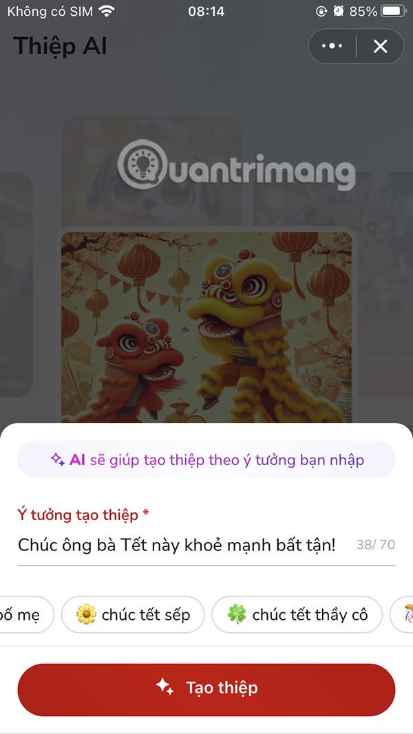 Thay đổi đối tượng gửi thiệp Tét