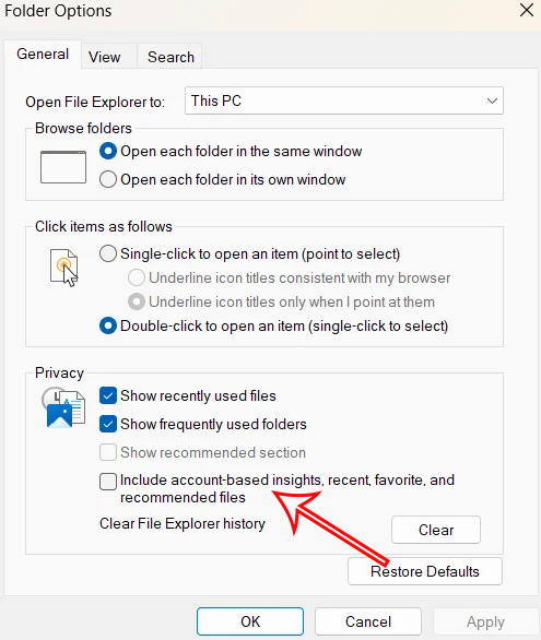 Delete OneDrive suggestion from the file Explorer Windows 11