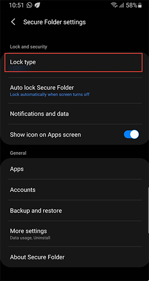 Lock Type on Samsung