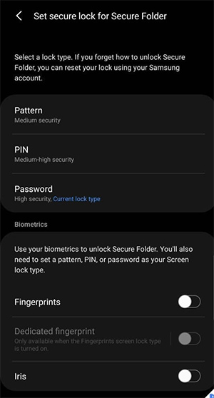 Lock on Samsung