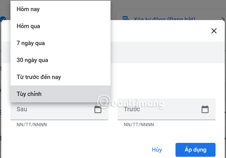 Điền ngày muốn lọc trên Chrome