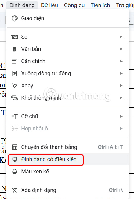 Định dạng Google Sheets có điều kiện