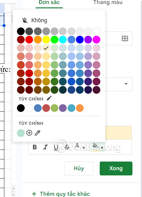 Chọn màu định dạng dữ liệu