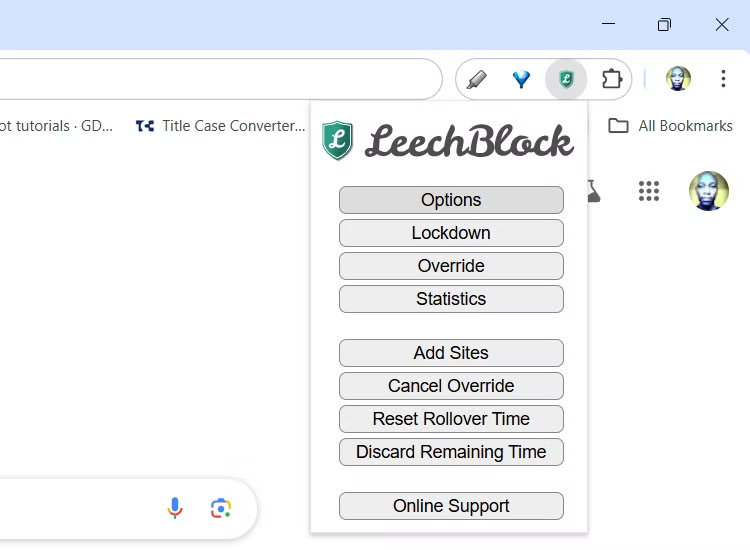 Optional Leechblock in Google Chrome.