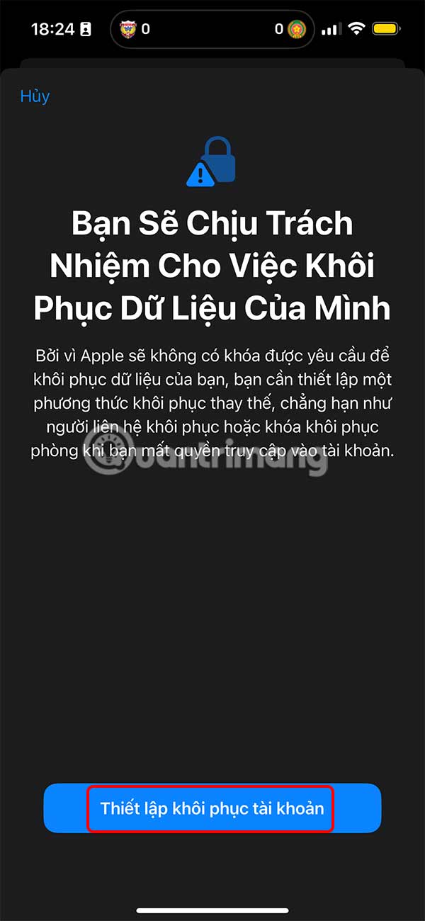 Thiết lập khôi phục tài khoản iCloud
