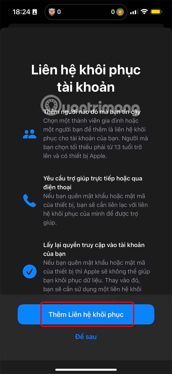 Thêm liên hệ khôi phục