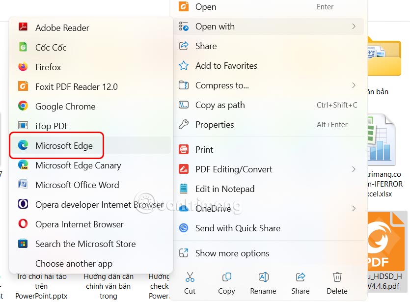 Mở PDF bằng Edge 
